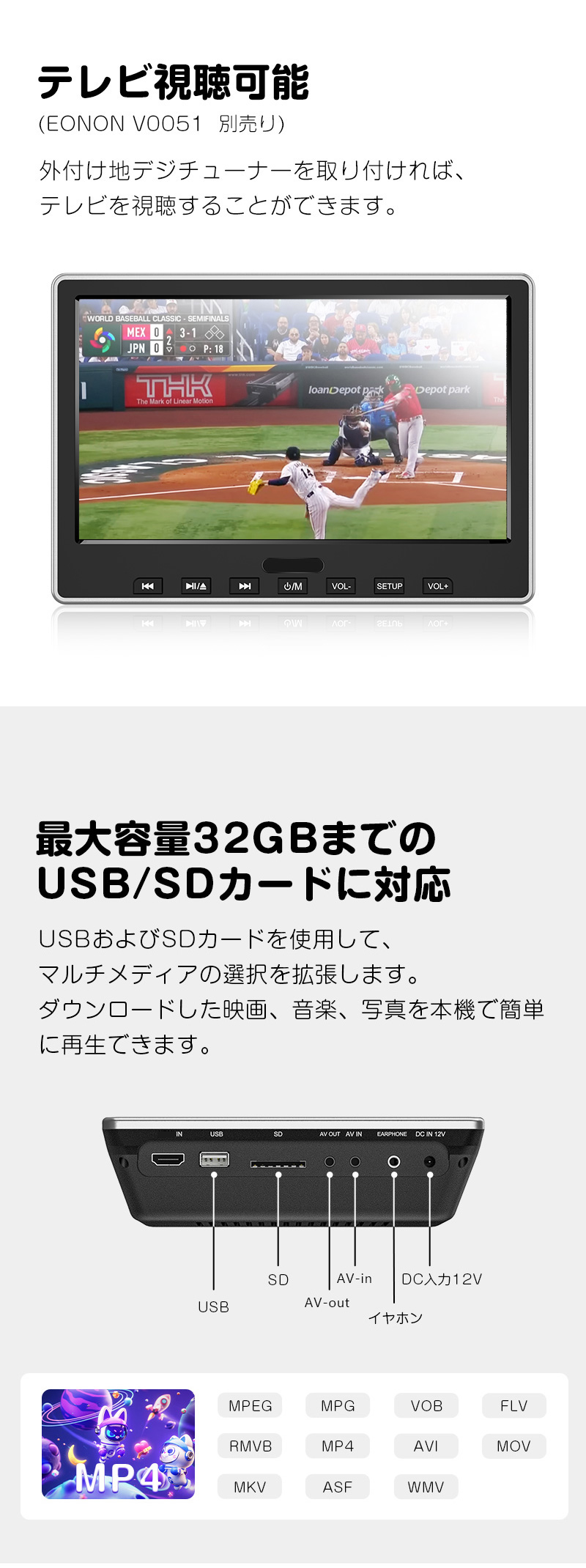 Eonon ヘッドレストモニター DVDプレーヤー 下向きスピーカー 10.1