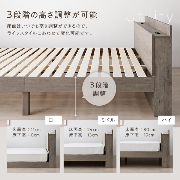 ベッド セミダブル マットレス付き 安い ベッド マットレス付き セミダブルベッド ベッド おしゃれ ベッド ローベッド 高さ調整 セット グレー 白 黒 プエル_8