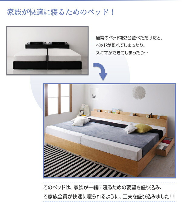 シングルベッド 2台 ベッド シングル マットレス付き 収納 連結 シングル2つ 収納付き国産カバーポケットコイルマットレス付き ワイドK200(S×2)｜sunbridge-webshop｜05