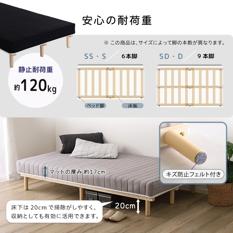 脚付きマットレス ベッド セミシングル 脚付きマットレスベッド ポケットコイル マットレスカバー 洗える 足付 セミシングルベッド プエル_9