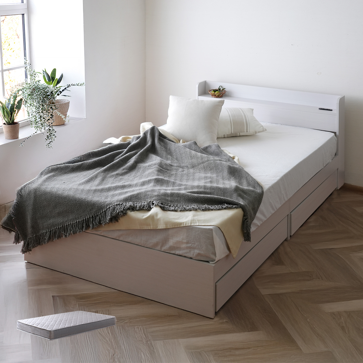 ベッド セミダブル 収納付き 大容量 マットレス付き セミダブルベッド