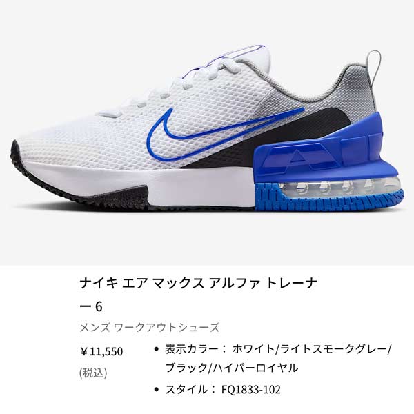 NIKE（ナイキ） シューズ エア マックス アルファ トレーナー 6 AIR