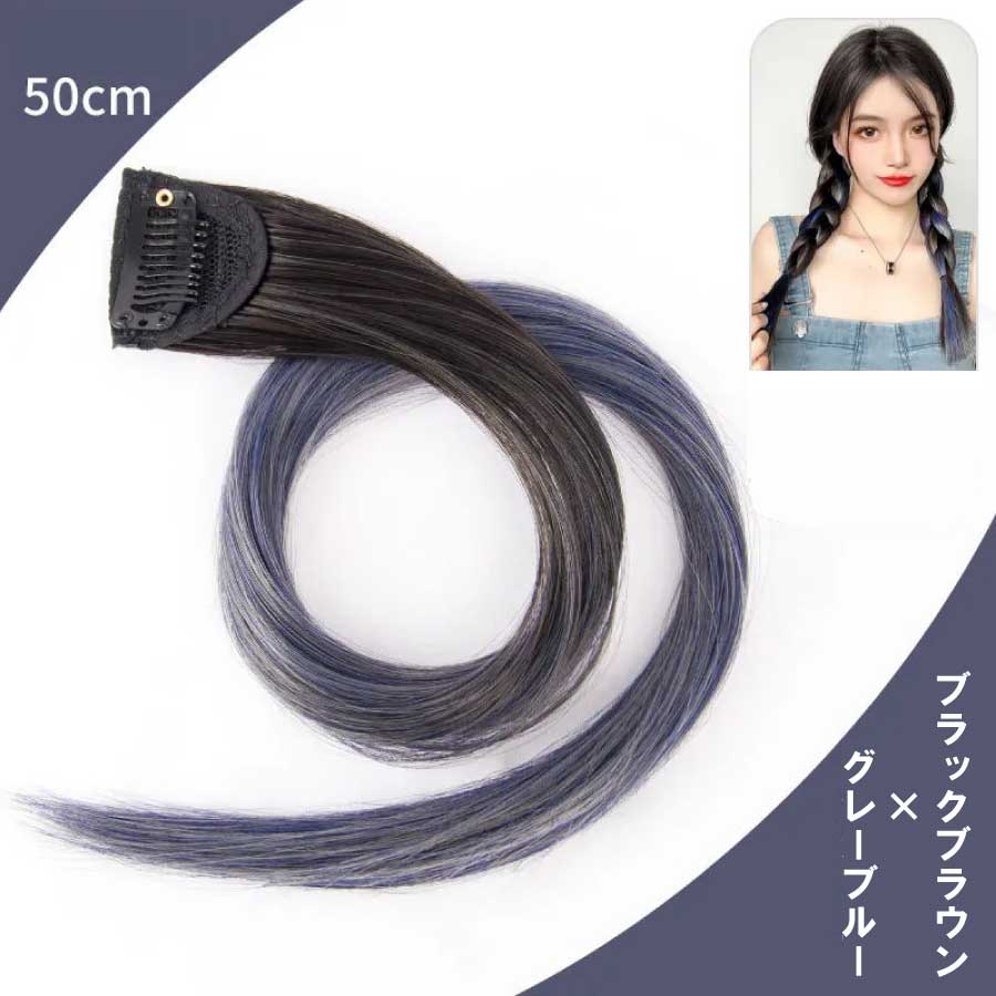 カラーエクステ 2本セット ウィッグ グラデーション インナーカラー ワンタッチ おしゃれ 付け髪 50cm 簡単 使いやすい ポイントウィッグ コスプレ 送料無料 |  | 03