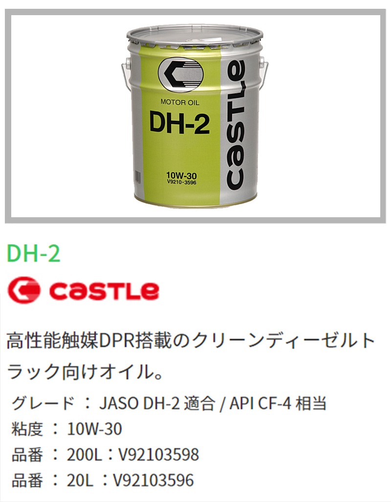 キャッスル エンジンオイル DH-2 10W-30 容量20L JASO DH-2 適合 API CF-4 トヨタ TOYOTA CASTLE モーターオイル  V9210-3596 :3-1-555001-V9210-3596:サンデーメカニック - 通販 - Yahoo!ショッピング