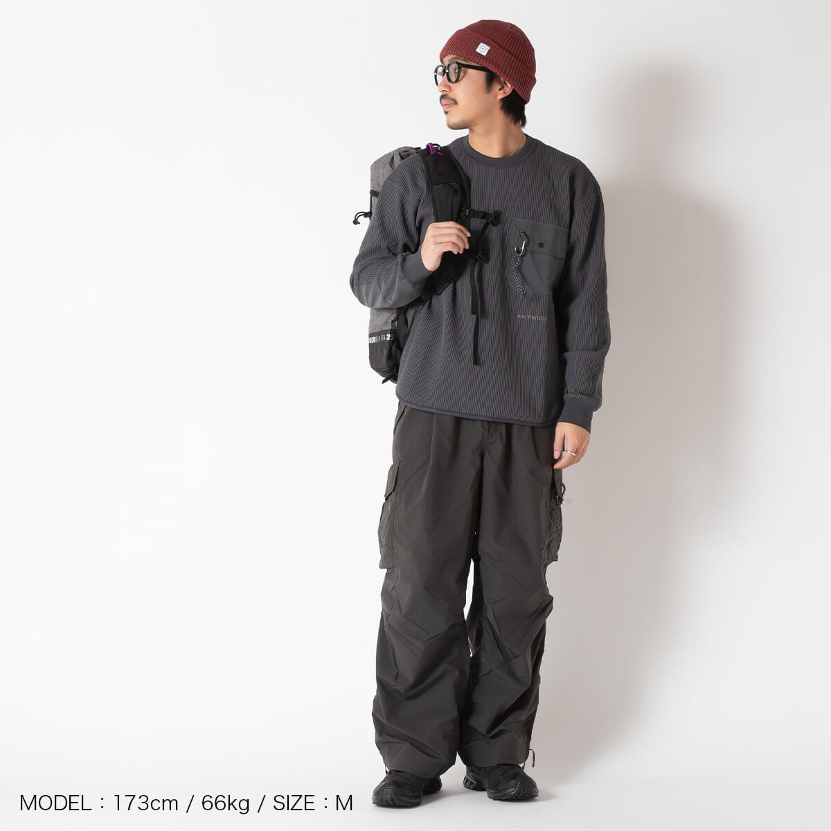 and wander（アンドワンダー） PEワッフルロングスリーブT 5745984084