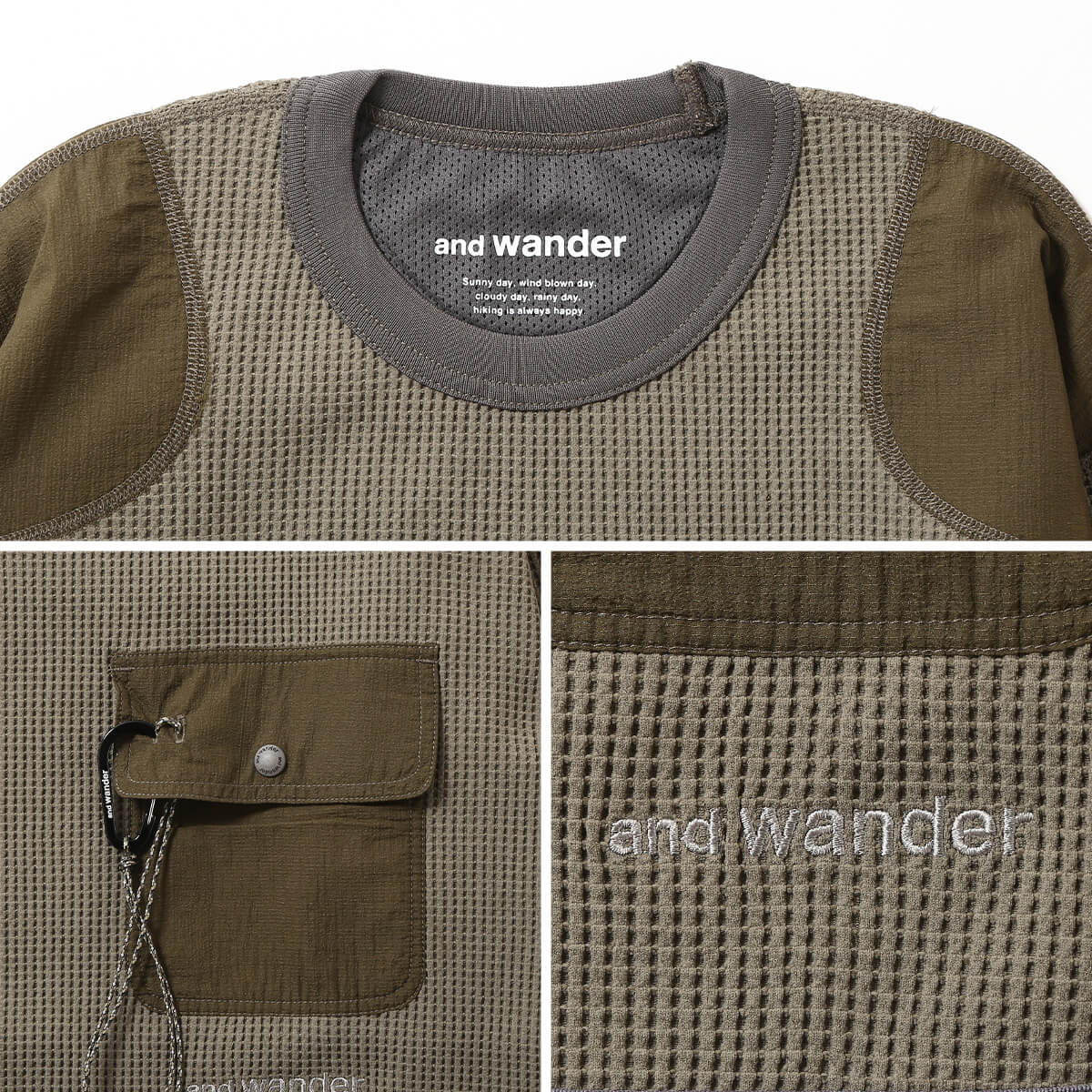 and wander（アンドワンダー） PEワッフルショートレングスT
