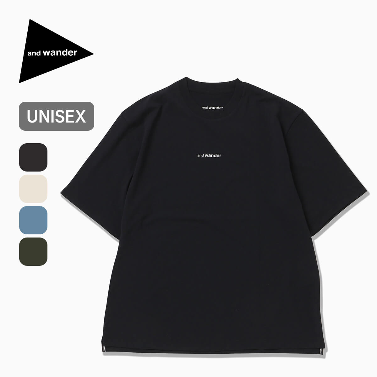 【美品】アンドワンダー　三角ロゴメッシュ切り替え半袖テックシャツ　オーバーサイズ and wander（アンドワンダー） ドライメッシュT 5746964035 dry mesh T