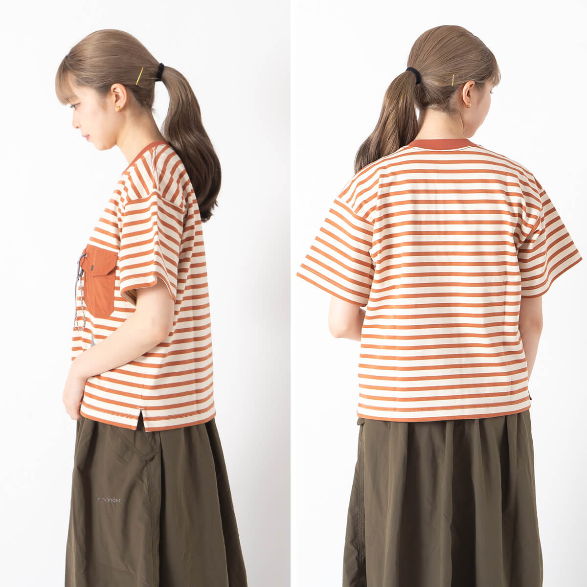and wander（アンドワンダー） ストライプポケットSS T 5746184310