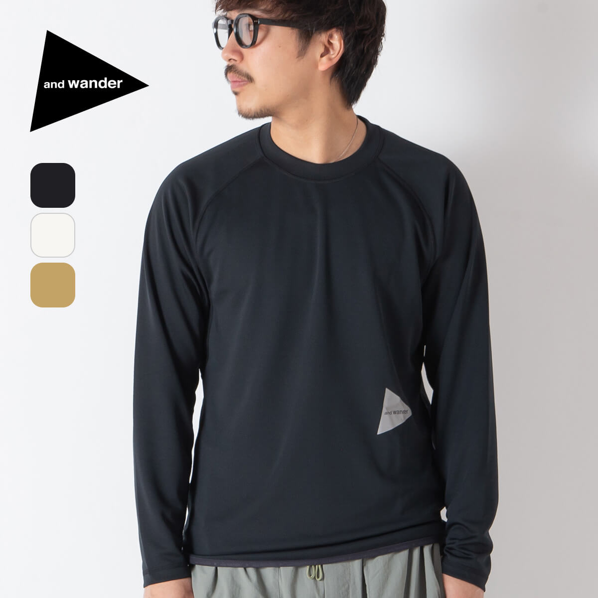 and wander｜ドライジャージ ラグランロングスリーブT（Black・２） and wander（アンドワンダー） ドライジャージーラグランLS T