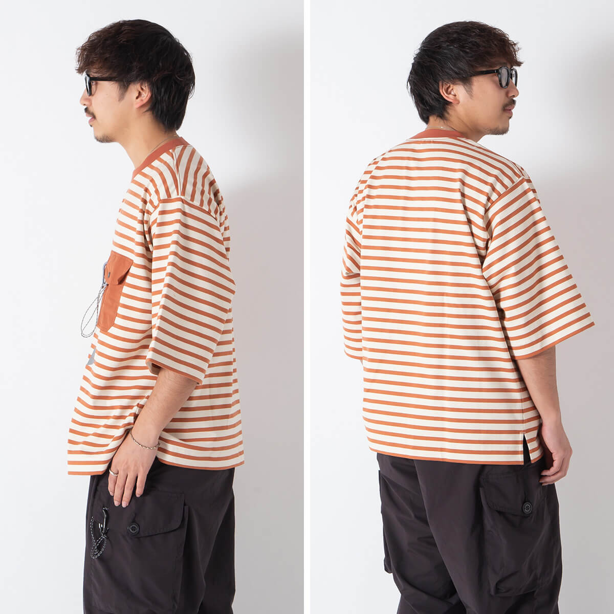 and wander（アンドワンダー） ストライプポケットHS T メンズ 