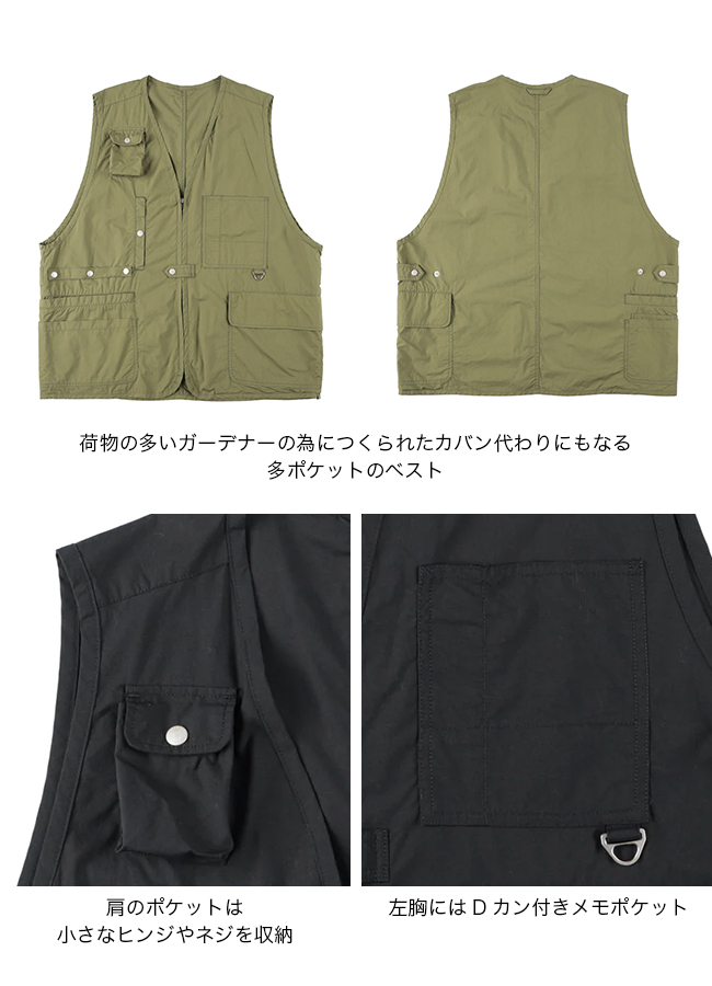GARAGE GREEN WORKS 黒の多機能ベスト garage green warksTOOLS BAG TYPEWRITER ベスト | nakota
