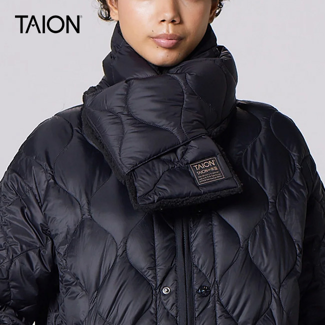 ✨タグ付✨TAION  リバーシブル ダウン×ボア ストール　ブラック×ブラック SHIPS any別注】TAION: 〈手洗い可能〉リバーシブル ボア ダウン