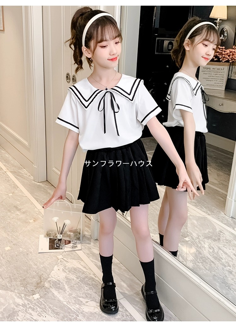 子供 キッズ ブラウス 女の子 半袖 夏服 セーラー風 白 シャツ