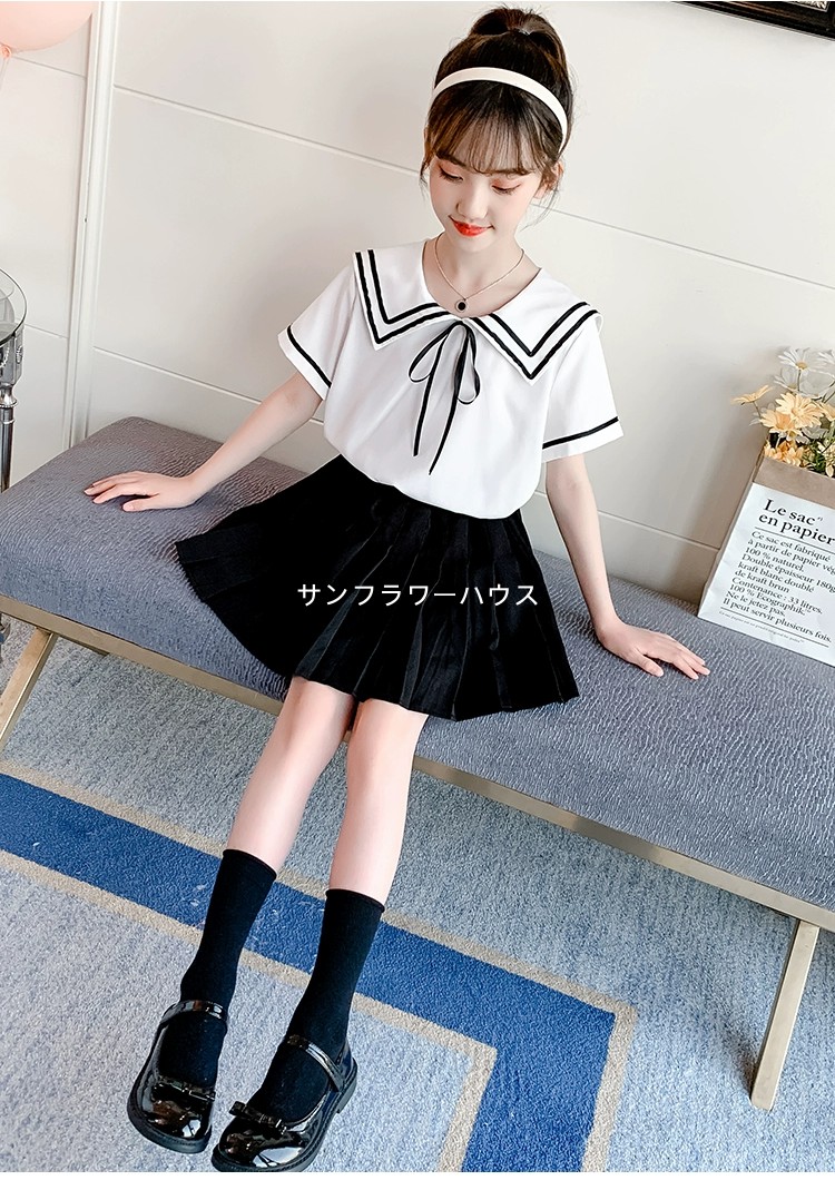 子供 キッズ ブラウス 女の子 半袖 夏服 セーラー風 白 シャツ