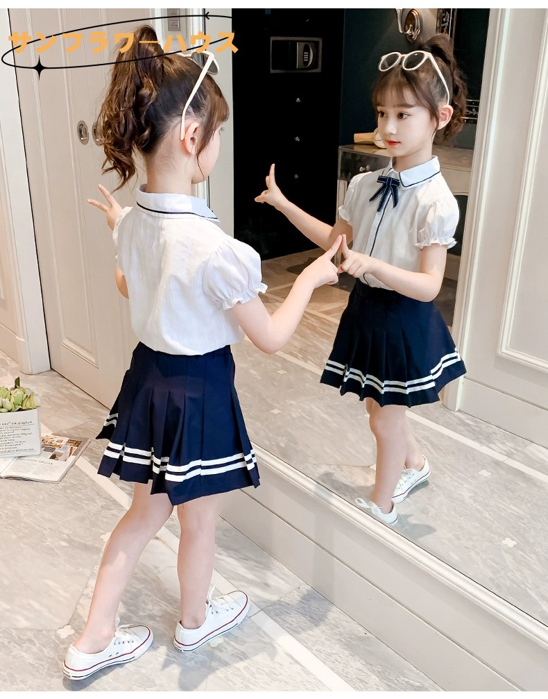 子供服 ショートパンツ セットアップ 半袖Tシャツ プリーツスカート 二