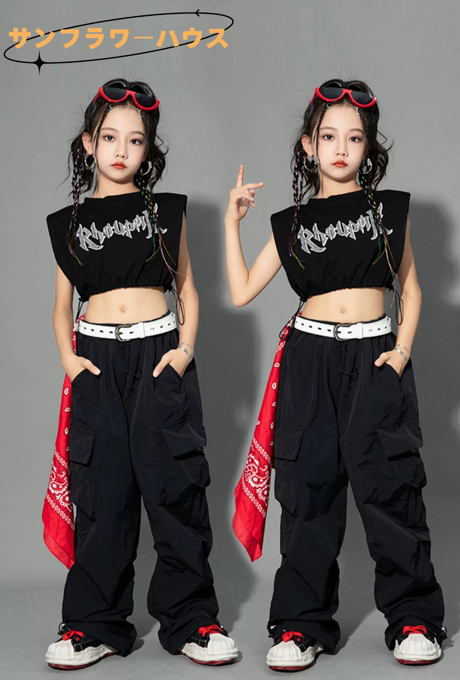 トップス キッズダンス セットアップ ヒップホップ 黒 衣装 女の子
