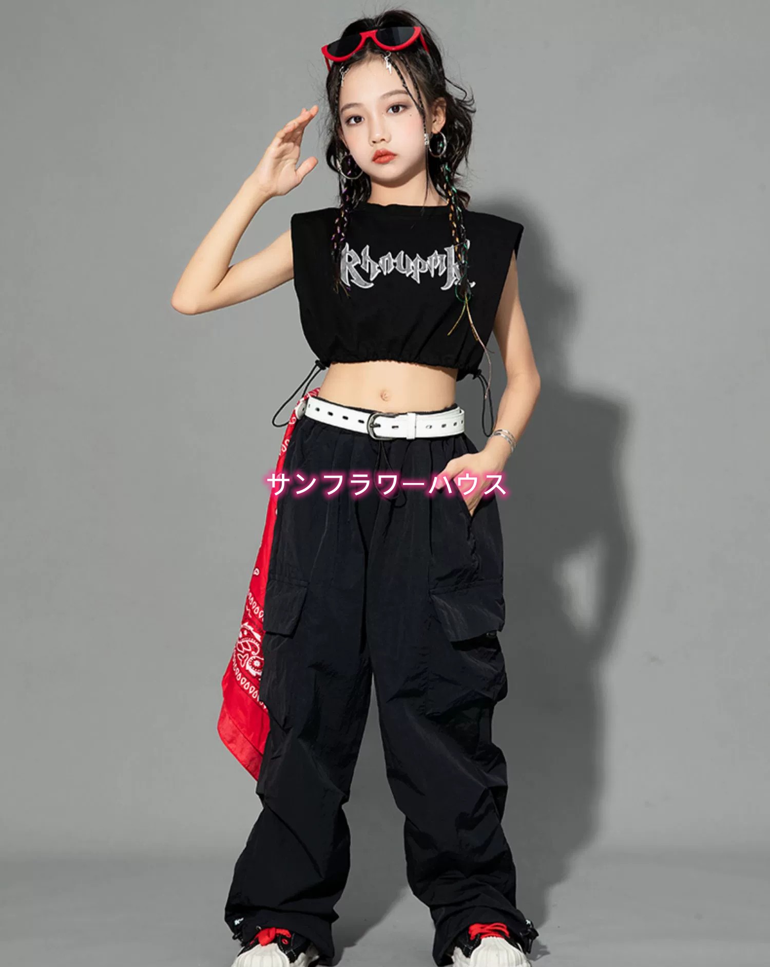 トップス キッズダンス セットアップ ヒップホップ 黒 衣装 女の子