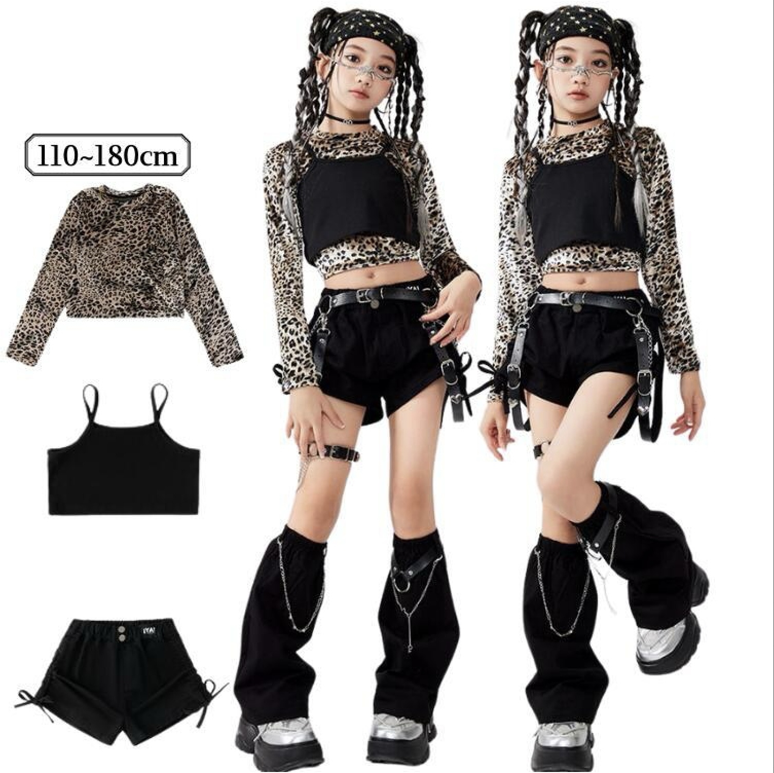 セットアップ キッズダンス ヒョウ柄 トップス ショーツ レッグ
