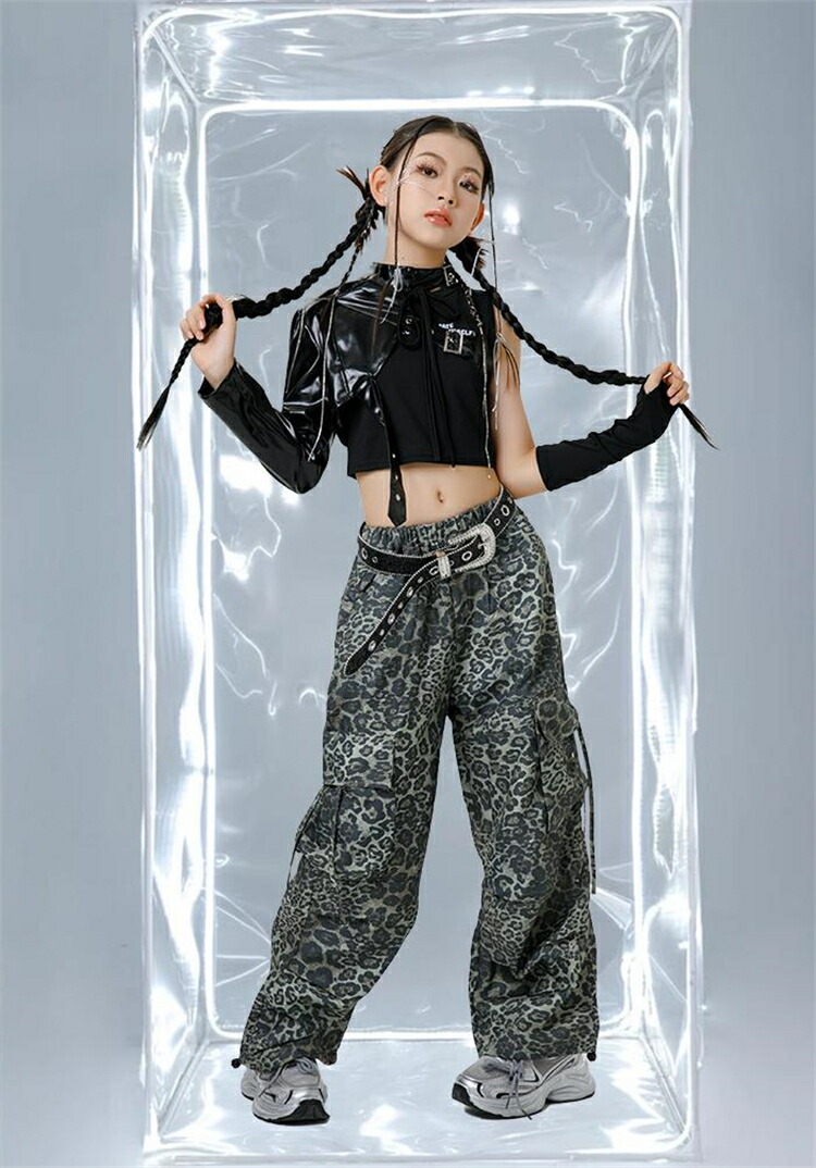 豹柄 セットアップ キッズダンス ヒョウ柄 トップス パンツ レザー
