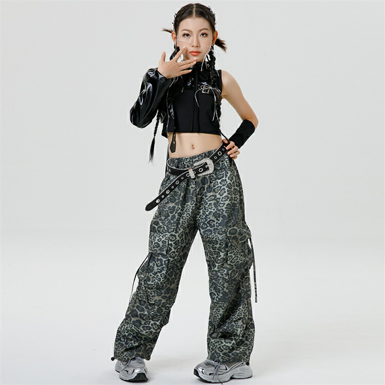 豹柄 セットアップ キッズダンス ヒョウ柄 トップス パンツ レザー