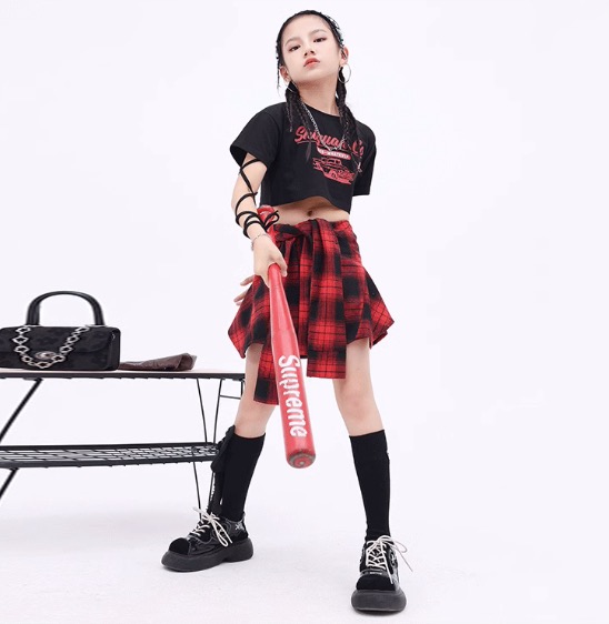 納得できる割引 ダンス衣装 キッズ セットアップ チアガール スカート チェック ベリーダンス