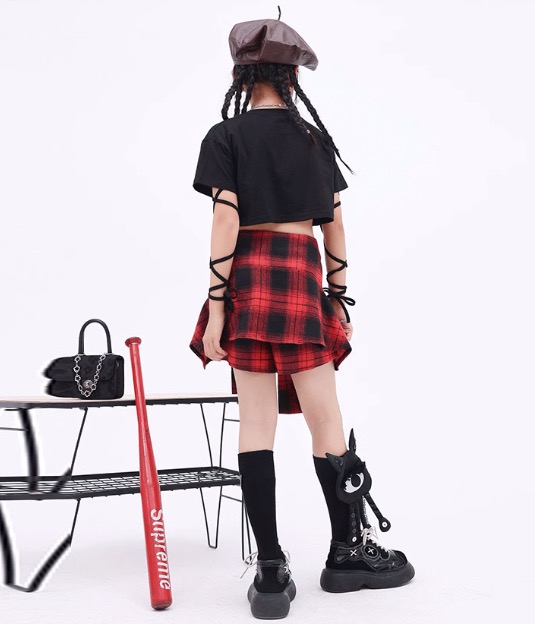 キッズ ダンス衣装 セットアップ チェック スカート チアガール キッズ ダンス衣装 セットアップ チェック スカート チアガール