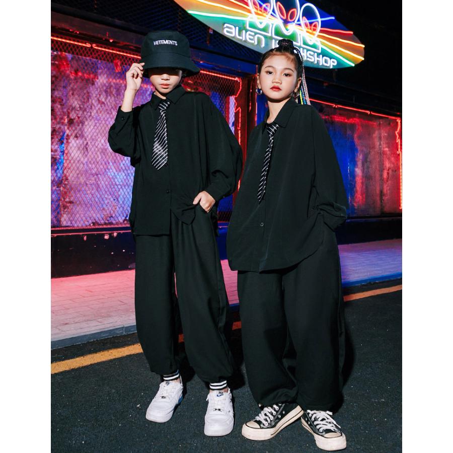 キッズダンス衣装 セットアップ ヒップホップ 無地シャツ 大きめ