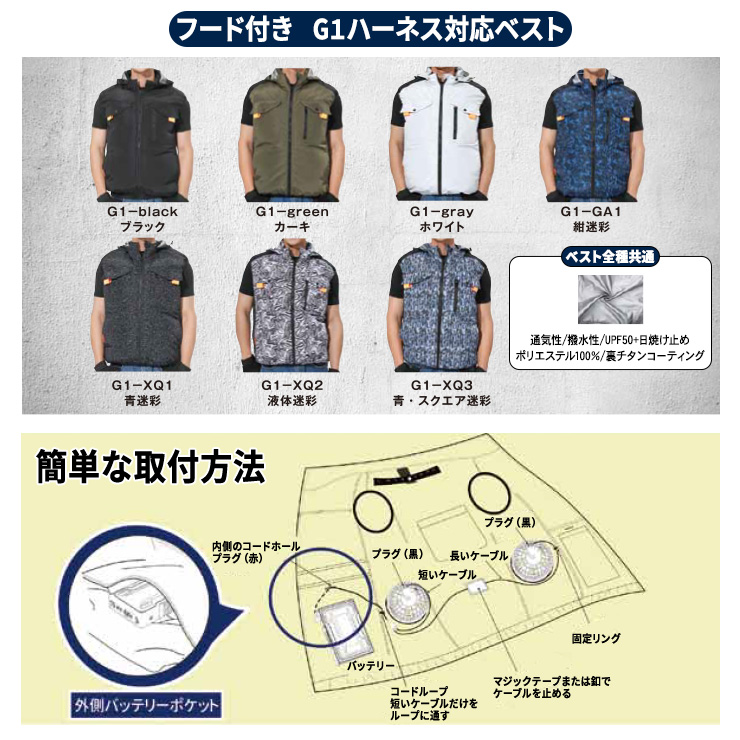 COVELL 空調服 迷彩デザイン ファン付き 安心保証付】空調冷風服 COVELL ベスト G.B.Z ファン