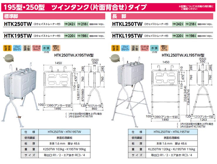 195型 タンク 片面背合せタイプ 3ウェイストレーナー付 給油タンク ツインタンク 片面背合せタイプ Htk195tw 庭 ガーデニング 標準脚 送料無料 195型 屋外用ホームタンク ダイケン ホームタンクシリーズ サンガーデンエクステリア