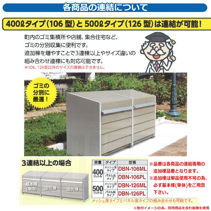 ゴミ箱 屋外 大容量 分別 ダストボックス ミニ メッシュ床タイプ 追加棟(単品使用不可) 品番：DBN-106ML ゴミ収集庫 クリーンボックス イナバ物置 - 7