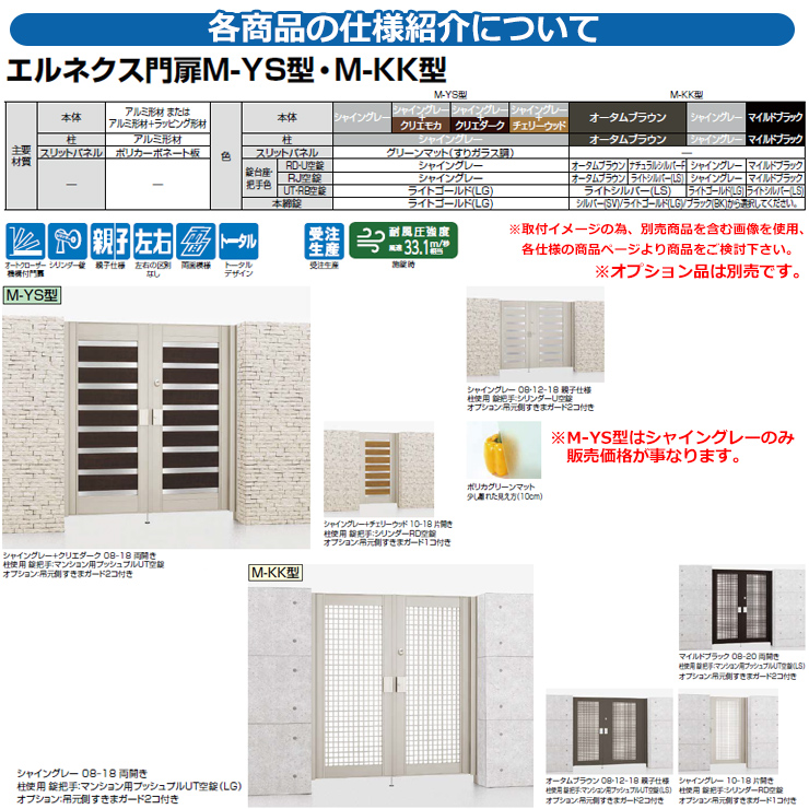 門扉 片開き 両開き エルネクス門扉M-KK型・M-YS型 柱使用 専用