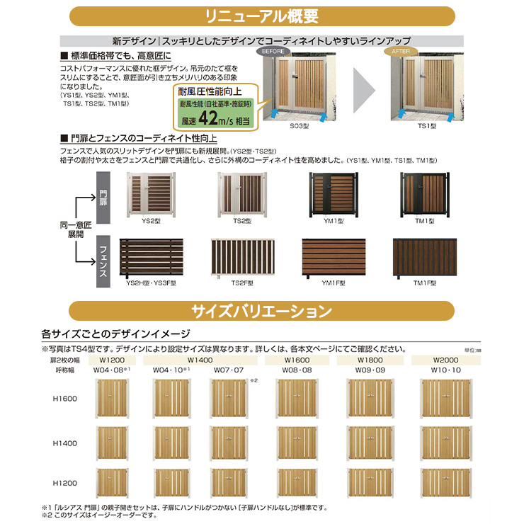 無料☆特典付】門扉 ルシアス門扉 TS4型 親子開き・門柱セット 木調色