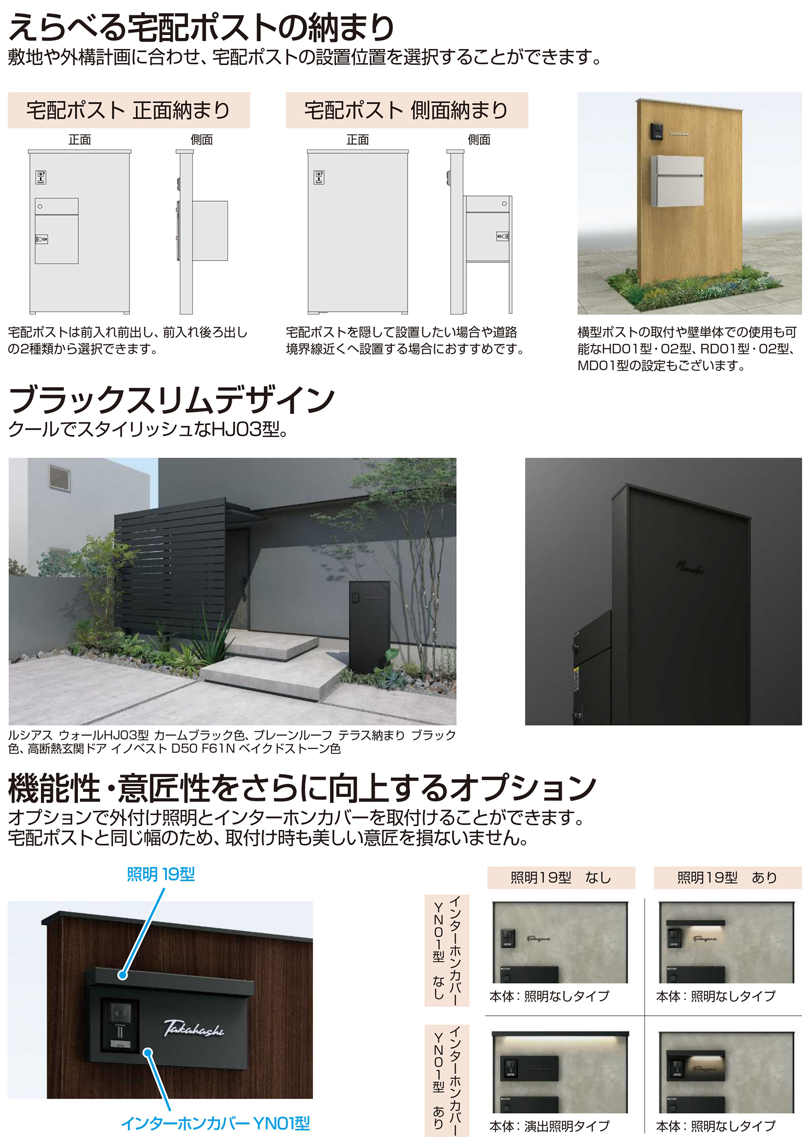 機能門柱　インターホン、表札なし 表札ポスト付き門柱[照明無し/インターホン穴付き]機能門柱 外構