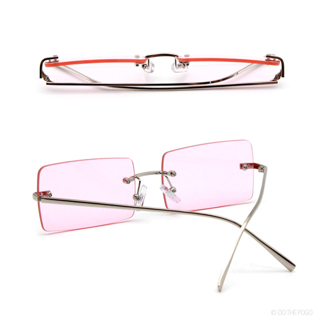 フレームレス カラーレンズ スクエアサングラス スリム 四角 グレー