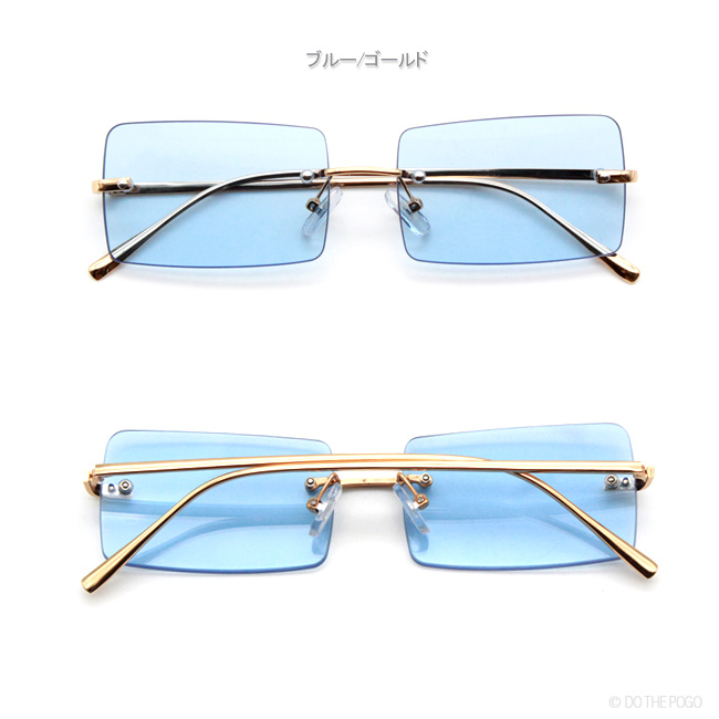 フレームレス カラーレンズ スクエアサングラス スリム 四角 グレー