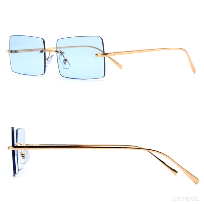 フレームレス カラーレンズ スクエアサングラス スリム 四角 グレー