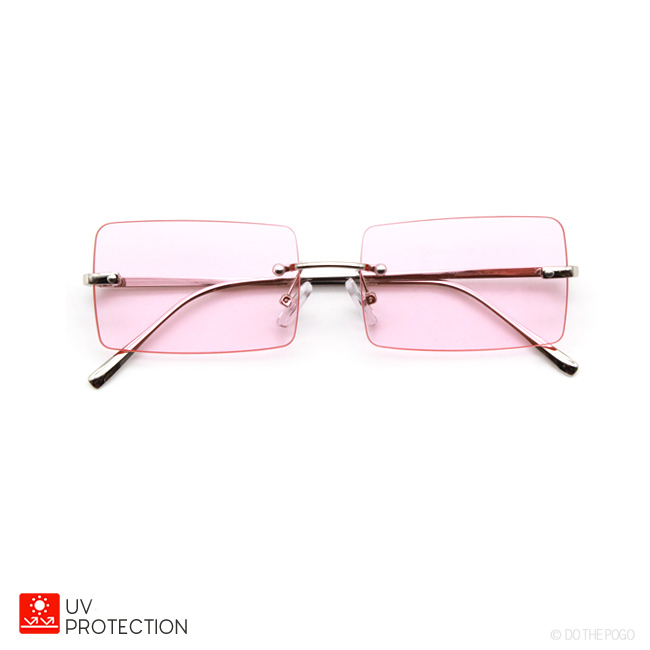 フレームレス カラーレンズ スクエアサングラス スリム 四角 グレー  