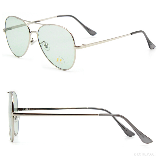 ティアドロップサングラス メタルフレーム カラーレンズ フラット