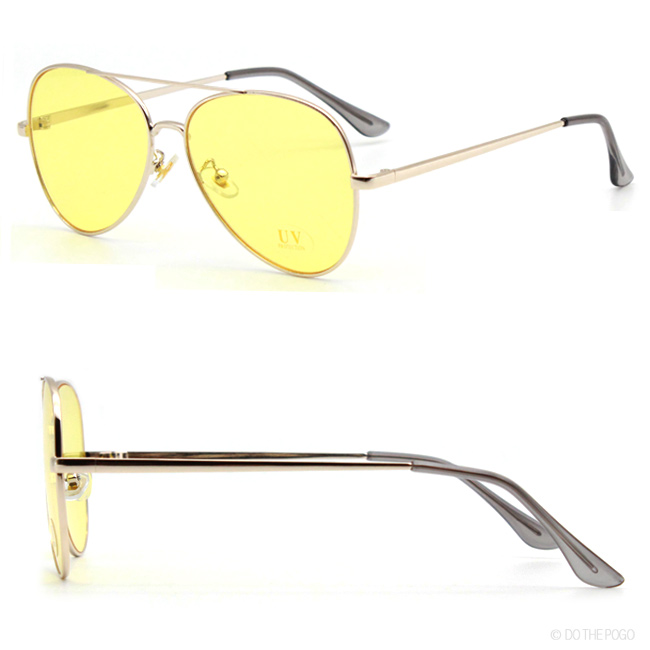 ティアドロップサングラス メタルフレーム カラーレンズ フラット