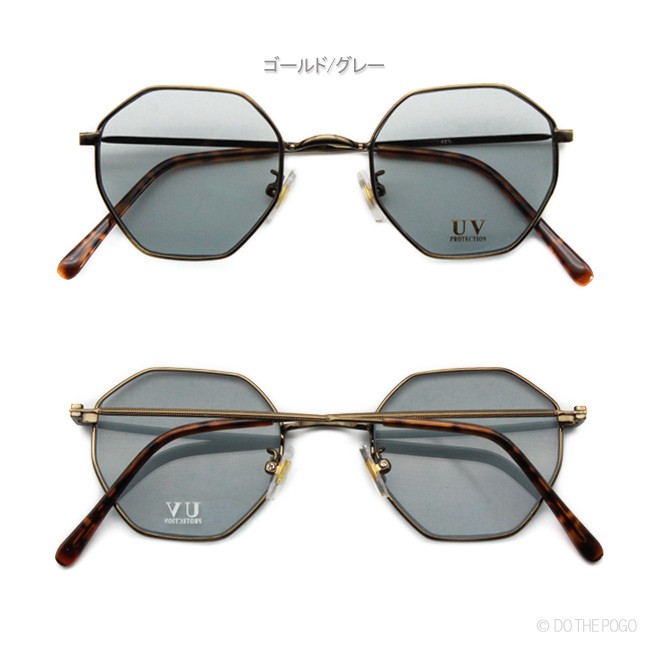 オクタゴンサングラス カラーレンズ ライトカラー メタル