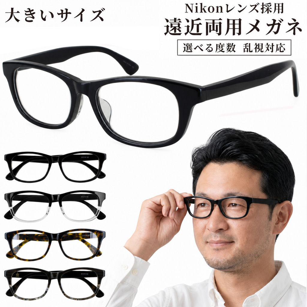 遠近両用メガネ 老眼 +2.50 鯖江メガネ ウェイファラー AK101 新品 遠近両用メガネ 老眼鏡 遠近両用眼鏡 メンズ おしゃれ 幅広 57mm XXL