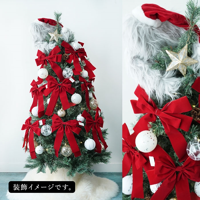 クリスマスツリー 飾り ベルベット調 トップリボン レッドリボン ビッグリボン 姫系 約32cm 2個セット (880054)