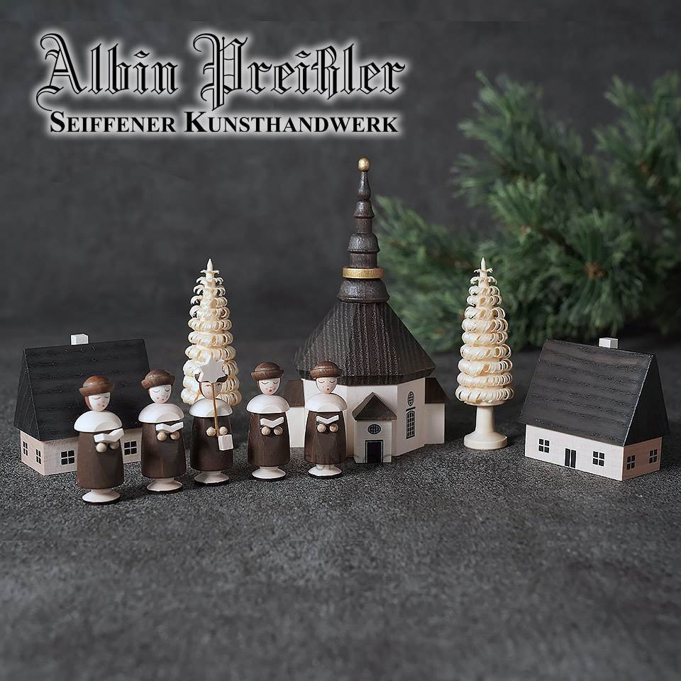 Albin Preissler【正規品】聖歌隊の5人の子供たちとマリーゴールドの2本の木 教会 家2軒(つば広帽子)