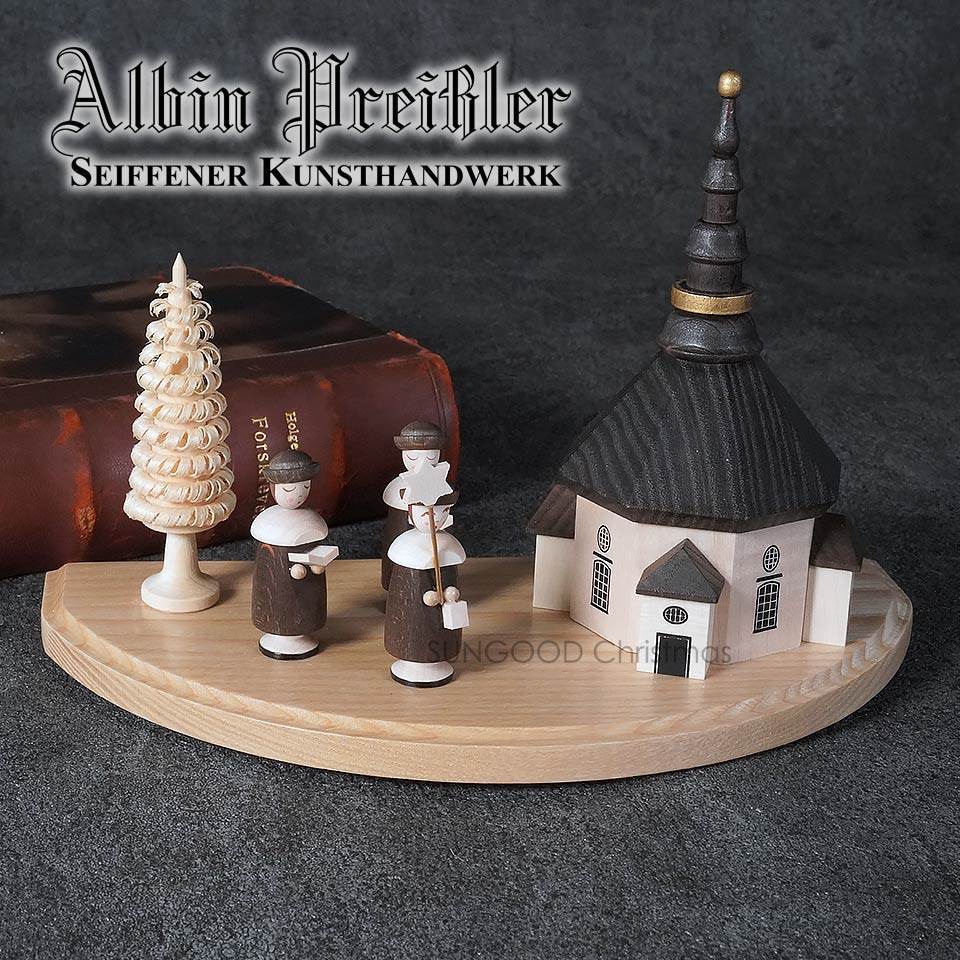 Albin Preissler【正規品】聖歌隊の3人の子供たちとマリーゴールドの1本の木 教会とベース（つば広帽子）