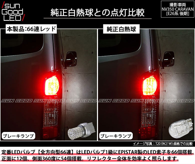 ニッサン キャラバン NV350 (E26系 後期) 対応 LED テール＆ストップランプ T20D 定番66連 160lm レッド 2個 制動灯  c-a-3 : c-a-3-00095-1219 : サングッド - 通販 - Yahoo!ショッピング