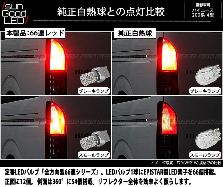 トヨタ ハイエース (200系 4型) 対応 LED テール＆ストップランプ T20D 定番66連 160lm レッド 2個 制動灯 c-a-3 :  c-a-3-00095-521 : サングッド - 通販 - Yahoo!ショッピング