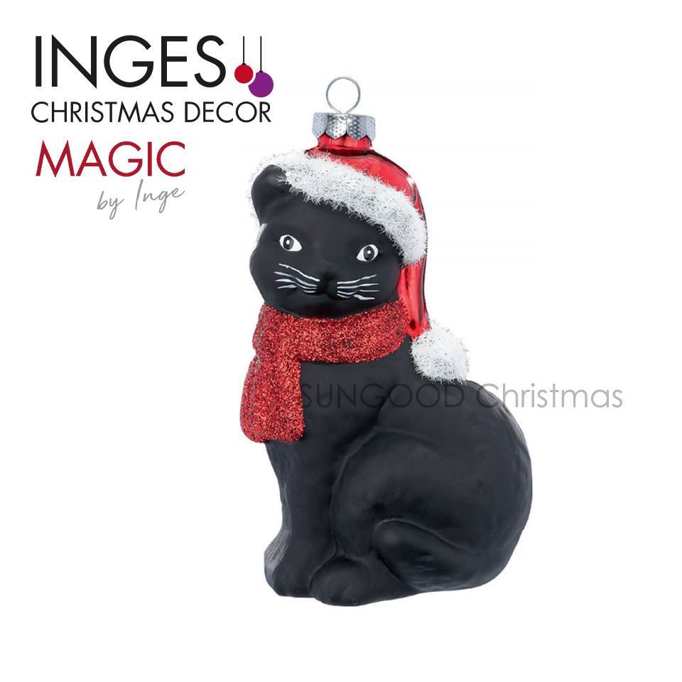 クリスマス帽をかぶった黒猫のオーナメントです。