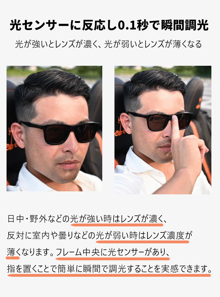 0.1秒 瞬間 調光 サングラス VR-2002 VR2002 偏光調光 レンズ wicue