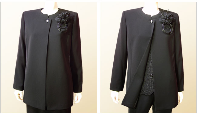 喪服 レディース ロング丈 ブラックフォーマル 体型カバー お尻が隠れる ゆったりノーカラーロングジャケット 単品 大きいサイズ 日本製 40代 50代 60代 45002 |  | 01