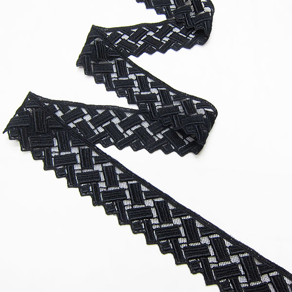 10cm単位販売 ゆうパケット可 巾約3.8cm 幾何学模様の高級チュールレース 黒 TB37 |  | 01